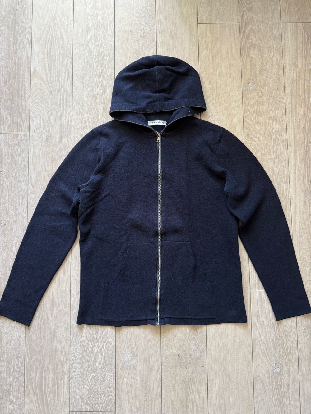Sandro Paris Cotton Cashmere Zipped Knit Hooded Cardigan Navy Women’s Size Small